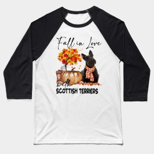 Fall In Love With Scottish Terriers Fall Pumpkin Thanksgiving Baseball T-Shirt